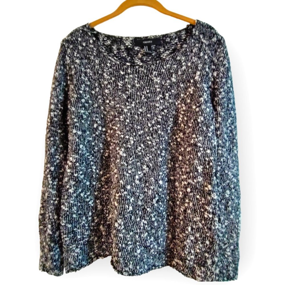 Forever 21 Black & White Speckled Wide Neck Sweater